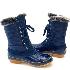 Khombu Women's Boston Bean Navy Blue Quilted Apres Winter/Snow Boots